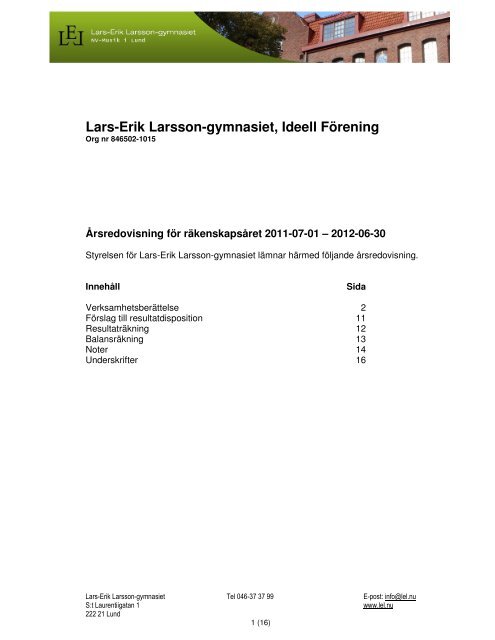 Årsredovisning 2011-2012 - Lars-Erik Larsson-gymnasiet