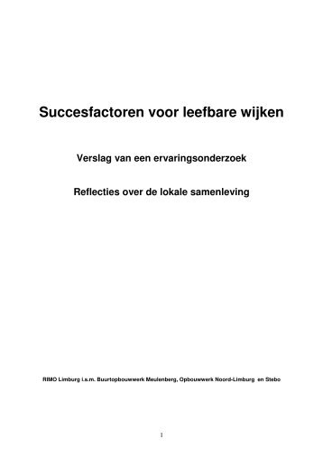 Succesfactoren voor leefbare wijken - Rimo