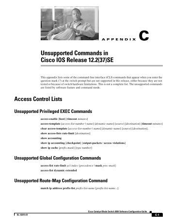 Unsupported Commands in Cisco IOS Release 12.2(37)SE