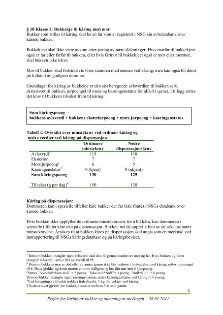 REGLER FOR KÅRING AV BUKKER OG ... - Norsk Sau og Geit