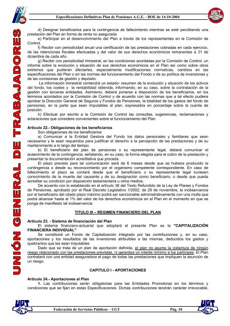 ESPECIFICACIONES DEFINITIVAS DEL PLAN DE ... - FSP - UGT