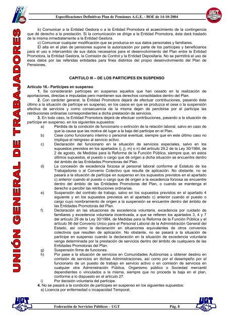 ESPECIFICACIONES DEFINITIVAS DEL PLAN DE ... - FSP - UGT