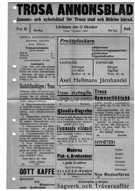 Trosa annonsblad 1940