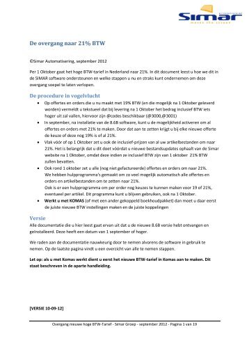 Handleiding nieuwe BTW voor KIMS en SIMS - Simar ...