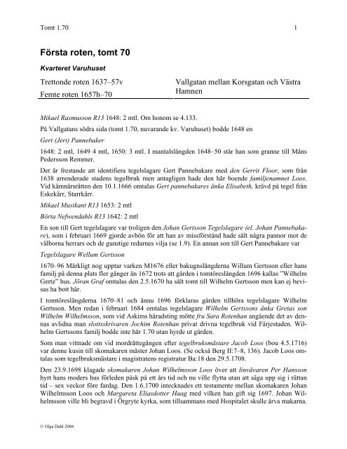 Rote 1, tomt 70 - Göteborgs tomtägare 1637-1807