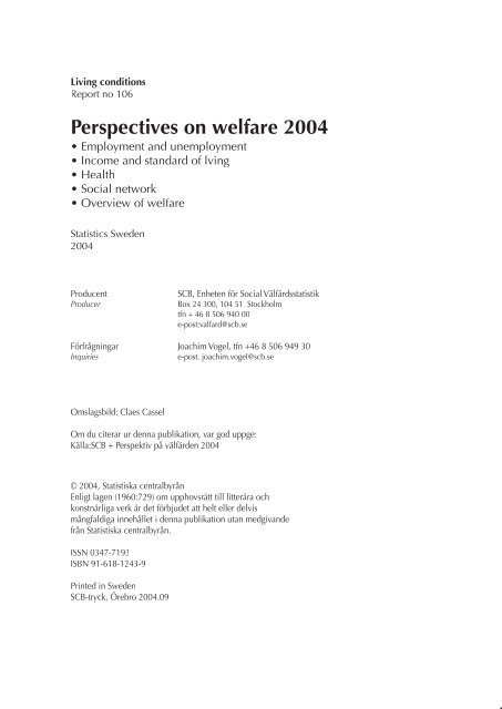 Perspektiv på välfärden 2004 (pdf) - Statistiska centralbyrån