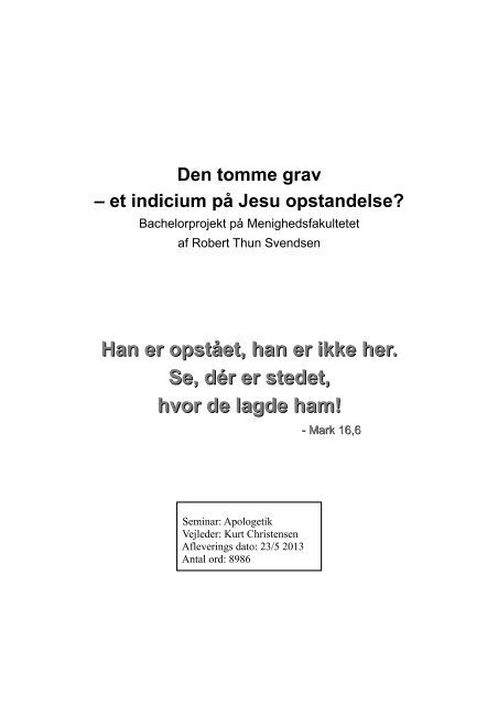 Den tomme grav – et indicium på Jesu opstandelse?