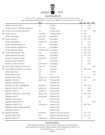 prijslijst - Kwekerij Bastin