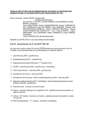 VERSLAG DER ZITTING VAN DE GEMEENTERAAD VAN ... - Deerlijk