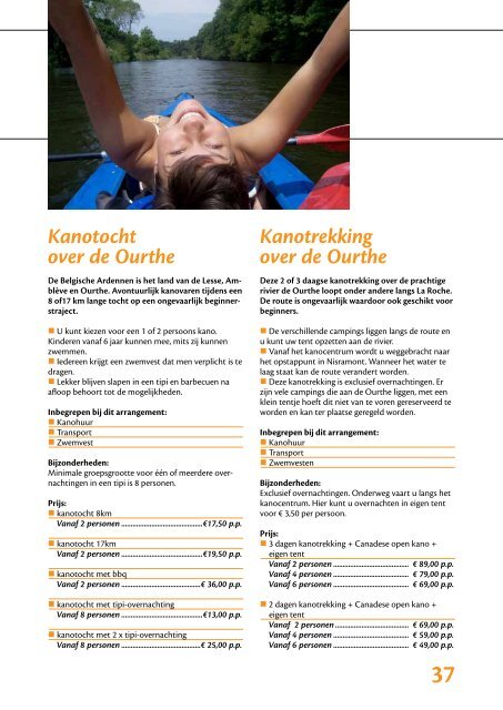 Brochure met reizen en prijzen van 2013 - Kanobedrijf "De Peddel"