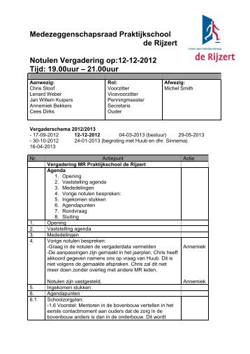 Medezeggenschapsraad Praktijkschool de Rijzert Notulen ...
