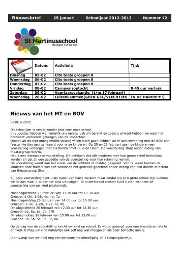 Nieuwsbrief 25 januari 2013 - St. Martinusschool Millingen