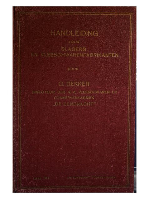 Handleiding voor Slagers en Vleeschwarenfabrikanten - weeten
