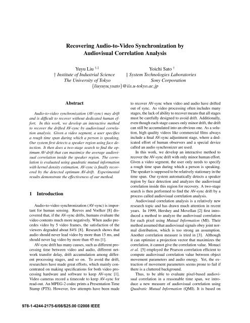 Recovering Audio-to-Video Synchronization by ... - Sato Laboratory