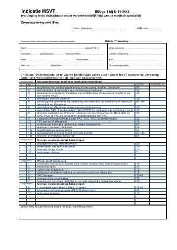 Formulier: indicatie MSVT (medisch specialistische ... - CombiCare