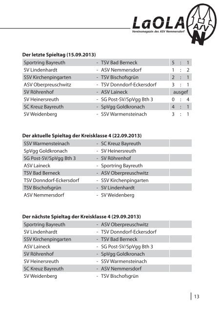 LAOLA - Vereinsmagazin des ASV Nemmersdorf - 22.9.2013