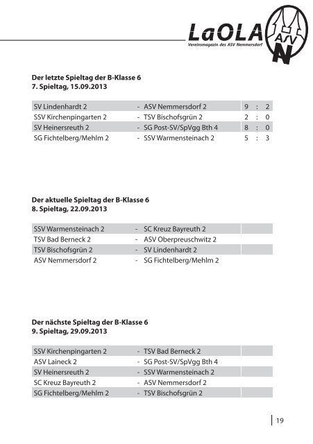 LAOLA - Vereinsmagazin des ASV Nemmersdorf - 22.9.2013