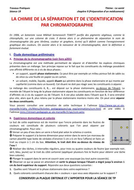 TP19 La chimie de la séparation et de l'identification par ...