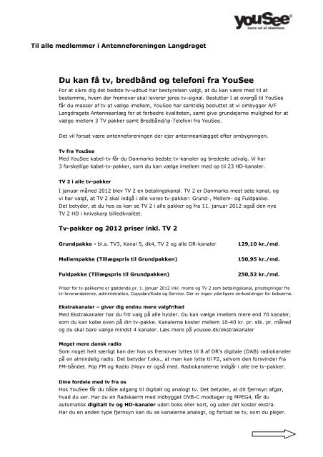 Du kan få tv, bredbånd og telefoni fra YouSee - Antenneforeningen ...