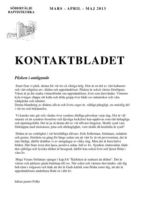 KONTAKTBLADET - Södertälje Baptistkyrka - Världsbutiken i ...