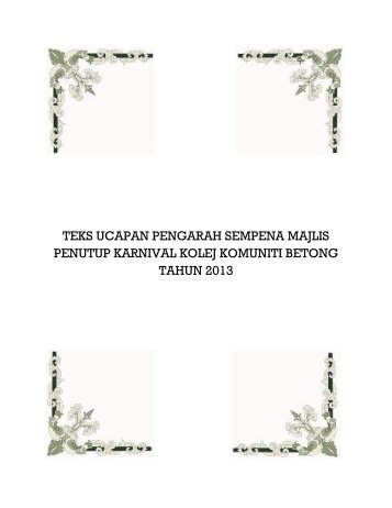 Teks Ucapan Ketua Pengarah Bagi Perhimpunan Pagi - JPBD Teks Ucapan Ketua Pengarah Bagi Perhimpunan Pagi - JPBD