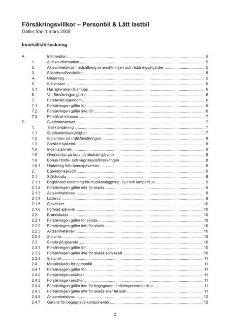 Försäkringsvillkor – Personbil & Lätt lastbil - Svenska Sjö