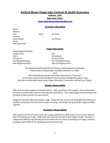 puppy sale contract