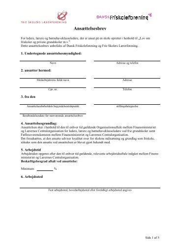 Ansættelsesbrev - Frie Skolers Ledere