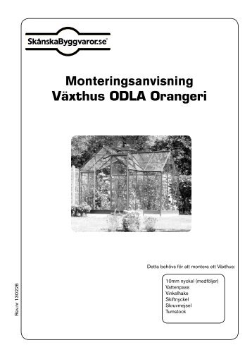 Monteringsanvisning Växthus ODLA Orangeri