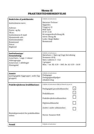 Skema til PRAKTIKSTEDSBESKRIVELSE - Viborg Kommune