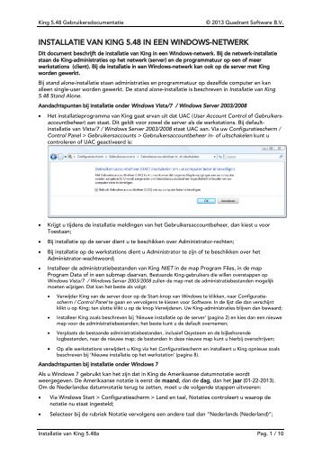Installatie/update van King 5.48 in een Windows-netwerk