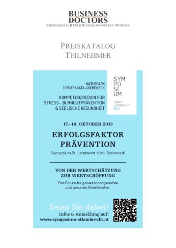 SYMPOSIUM 2013 PREISKATALOG TEILNEHMER