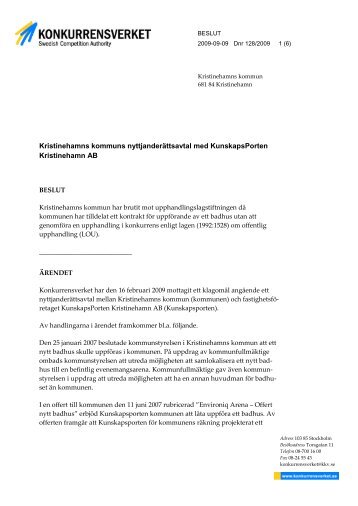 Konkurrensverkets beslut, Dnr 128/2009