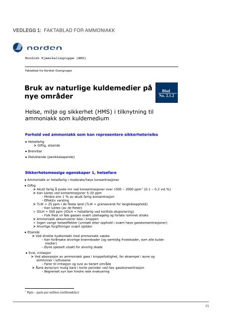 Tilsyn med ammoniakk kuldeanlegg i perioden 2006-2010