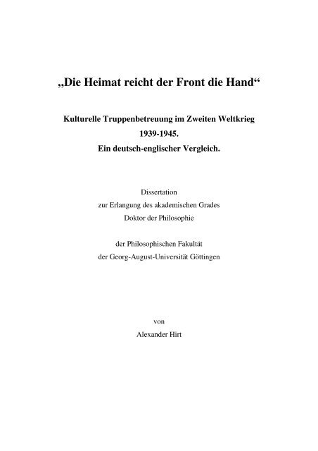 „Die Heimat reicht der Front die Hand“ Kulturelle  Truppenbetreuung ...