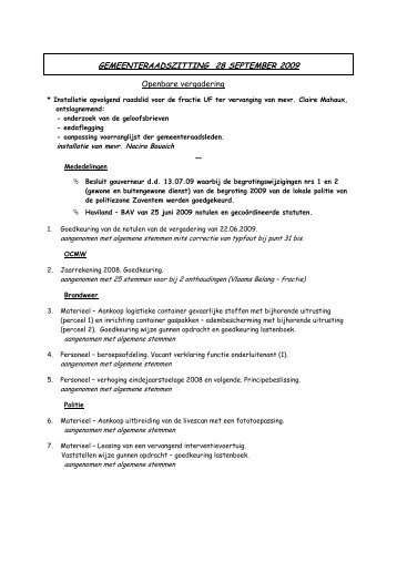 volledige notulen gemeenteraad dd 280909 - Gemeente Zaventem