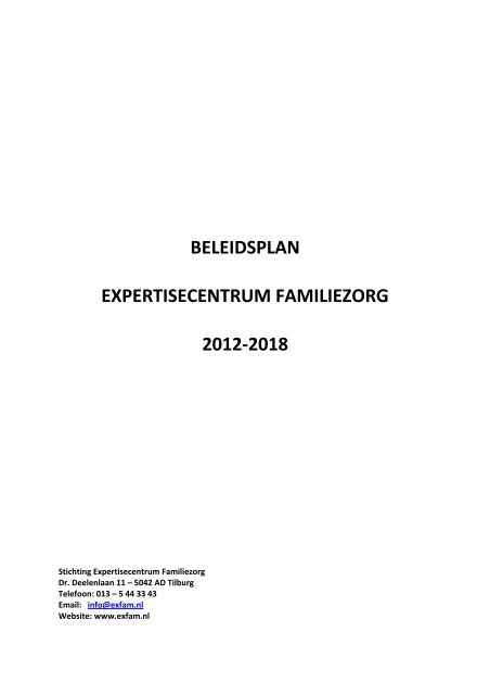 BELEIDSPLAN EXPERTISECENTRUM FAMILIEZORG 2012-2018