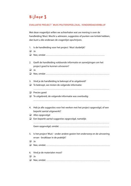 Evaluatieformulier voor de pedagogisch medewerker Cubiss