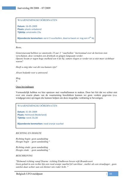 Jaarverslag 08/2008 – 07/2009 - Belgisch UFO-meldpunt