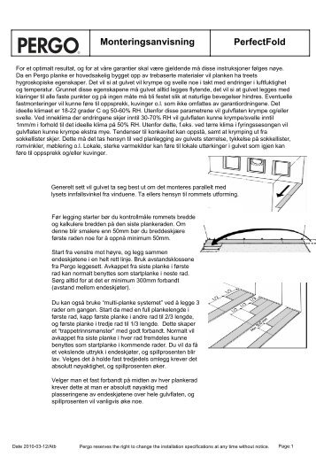 Monteringsanvisning PerfectFold - Sentrum Bygg AS