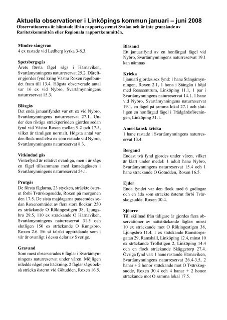 Rödspoven nr 2 2008 (PDF - ca 900kB) - Linköpings Fågelklubb