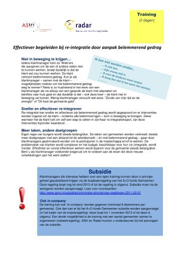 Training Effectiever begeleiden bij re-integratie door aanpak ... - AStri