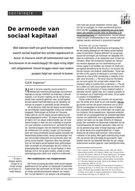 (2003) 'De armoede van sociaal kapitaal.' - Godfried Engbersen