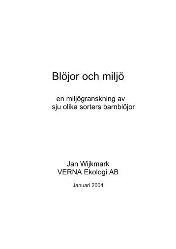 Blöjor och miljö, rapport av Jan Wijkmark, Verna ... - Imse Vimse