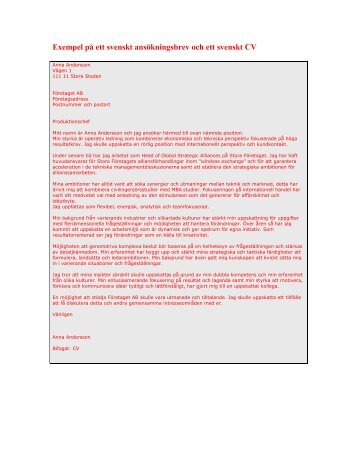 Exempel på ett svenskt ansökningsbrev och ett svenskt CV - SWEA ...
