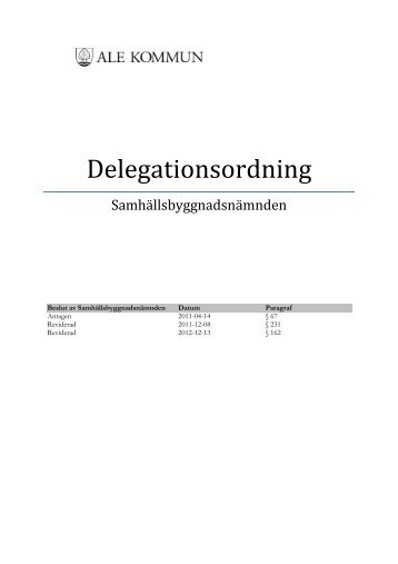 Delegationsordning Samhällsbyggnadsnämnden ... - Ale kommun