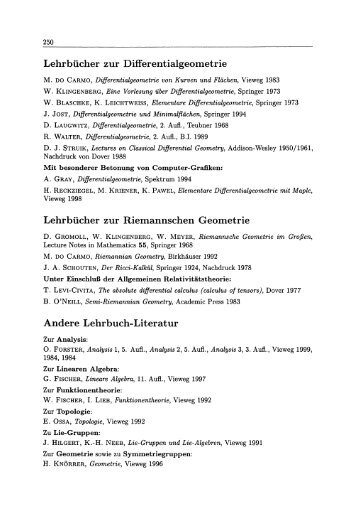 Lehrbücher zur Differentialgeometrie Lehrbücher zur ... - Springer