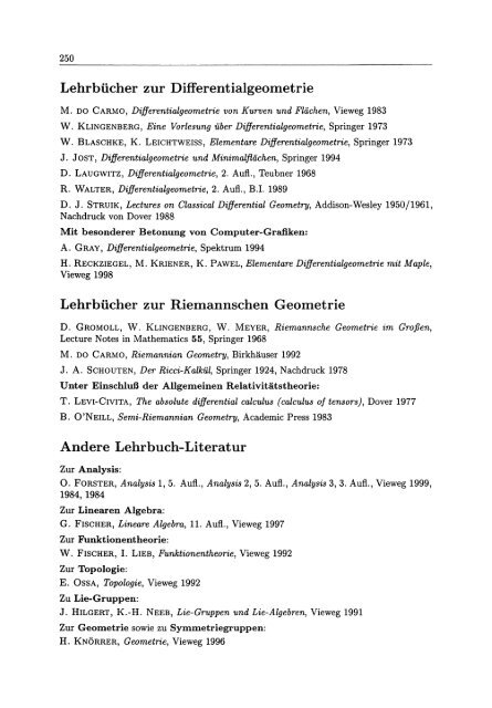 Lehrbücher zur Differentialgeometrie Lehrbücher zur ... - Springer