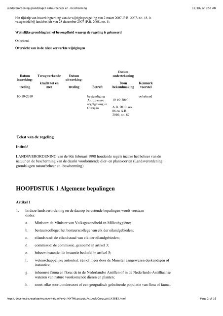 Landsverordening grondslagen natuurbeheer en ... - DCNA