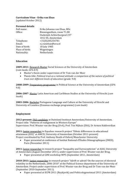 Ausführlicher Lebenslauf (auf NL) - Duitsland Instituut Amsterdam